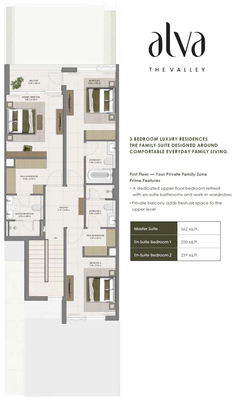 3-bedroom townhouse, first floor plan